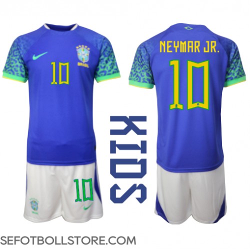 Brasilien Neymar Jr #10 Replika babykläder Bortaställ Barn VM 2022 Kortärmad (+ korta byxor)